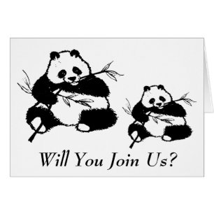 Carton d'invitation ours pandas mangeant