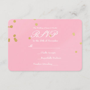 Carton d'invitation RSVP Confettis Rose Pâle & Or