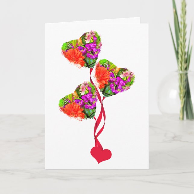 Carton en forme de coeur de la carte des fleurs d' (Devant)