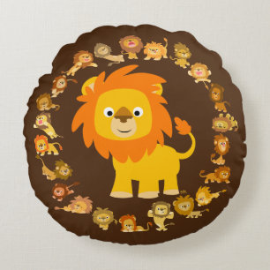 Carton mignon Lion Mandala Coussin ronde