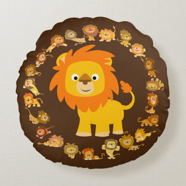Carton mignon Lion Mandala Coussin ronde (Devant)