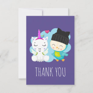 Carton mignon Unicorne et Merci d'oiseaux