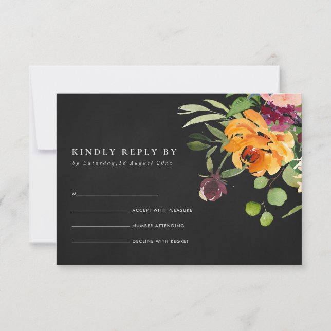 CARTON NOIR BLEU JAUNE ORANGE FLORAL RSVP (Devant)
