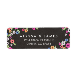 Carton noir Floral Retourner l'adresse Étiquettes