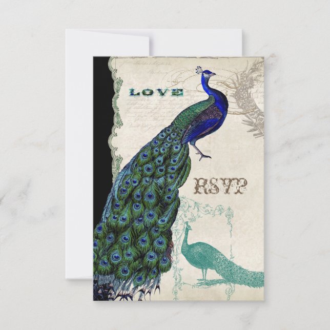 Carton Paon Vintage 5 - Faire-part de Mariage Form (Devant)