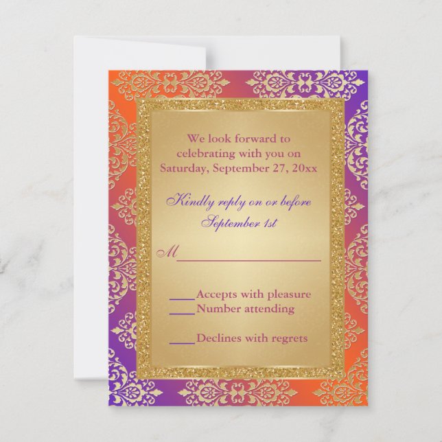 Carton RSVP à paillettes dorées FAUX Orange Pourpr (Devant)