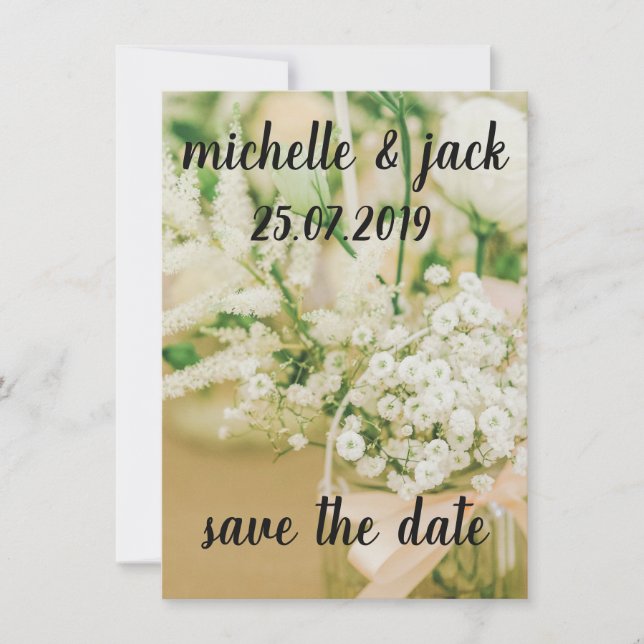 Cartons de Faire-Part Fleur Blanche Save The Date (Devant)