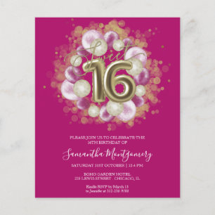 Cartons d'invitation Sweet 16 à feuille d'or pour