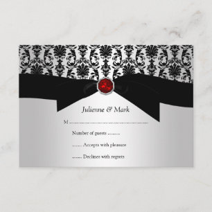 Cartons Réponse 3,5x5 Noir Argent Damas imprimé Bijou en rubis RSV