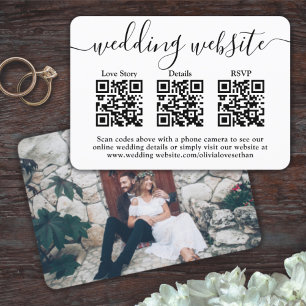 Cartons Réponse 3 Codes QR Site Web Mariage Photo Simple Encadrée