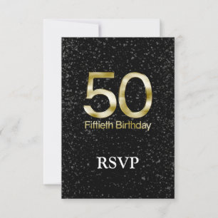 Cartons Réponse 50e anniversaire, Elegant Black Gold Glam