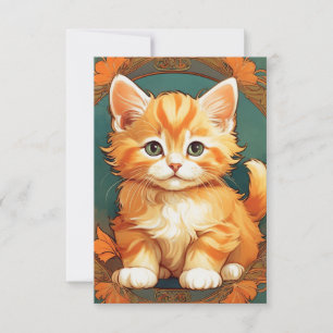Cartons Réponse Alphonse Mucha Style Chat orange