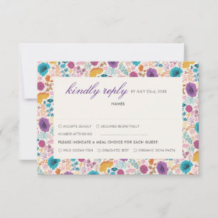 Cartons Réponse Amour en Fleurs Mariage Romantique Rose Violet