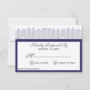 Cartons Réponse Amsterdam Canal Maisons Mariage néerlandais Cobalt