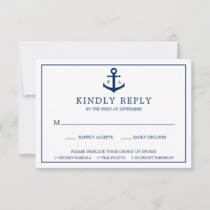 Cartons Réponse Ancre bleu marine Monogramme Mariage nautique