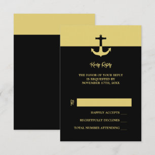 Cartons Réponse Ancre nautique - Black Gold - Mariage plage
