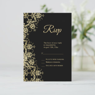 Cartons Réponse Anniversaire Classy Gold & Black Damask