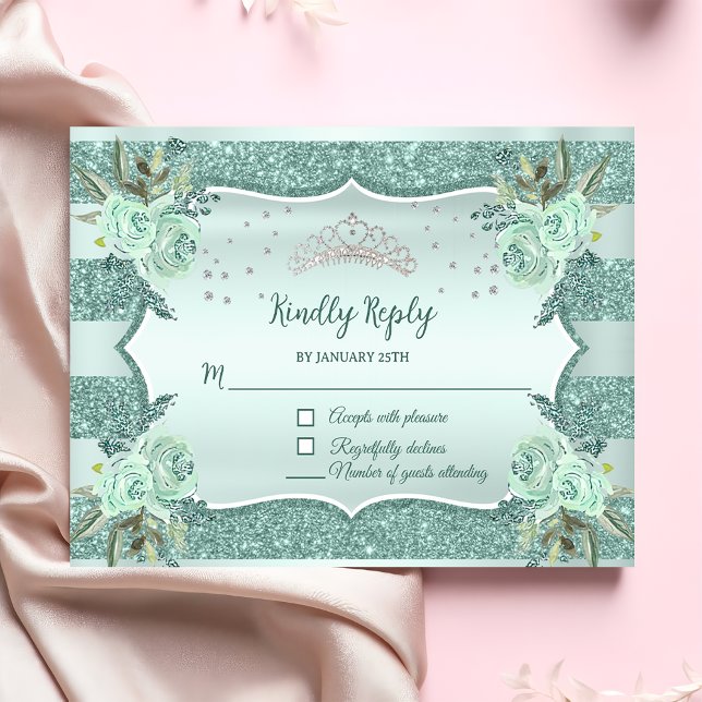 Cartons Réponse Anniversaire de la Quinceanera verte royale d'arge (Créateur téléchargé)