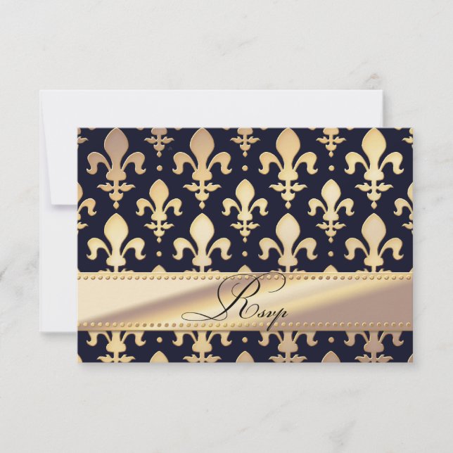Cartons Réponse Anniversaire du Mariage d'or RSVP, Fleur de Lis (Devant)