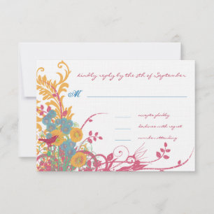 Cartons Réponse Aqua Beeswax Raspberry Wild Flower Mariage