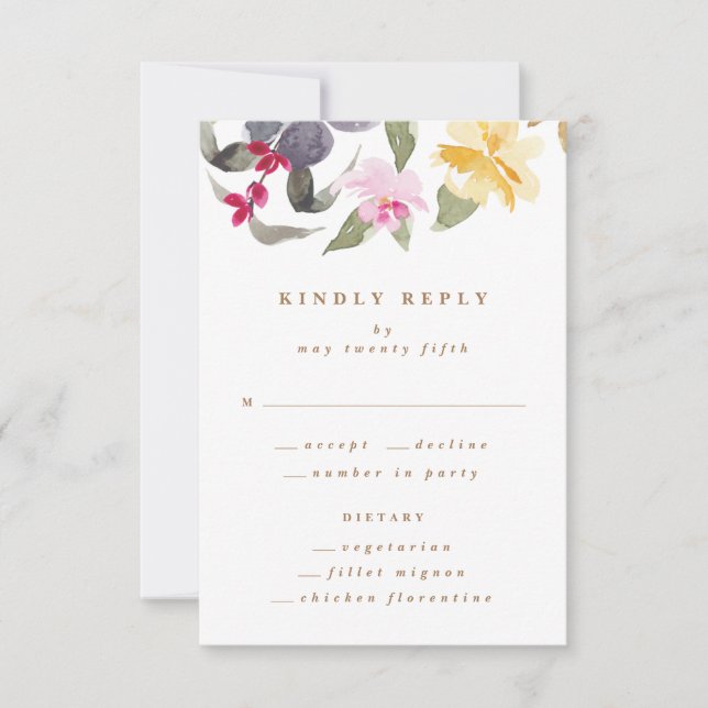 Cartons Réponse Aquarelle Art séché Florals Mariage (Devant)