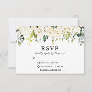 Cartons Réponse Aquarelle Blanc Floral Mariage Vert