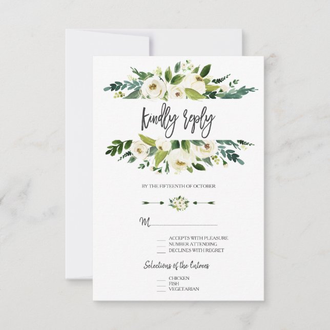 Cartons Réponse Aquarelle blanc Mariage de cadre Floral (Devant)