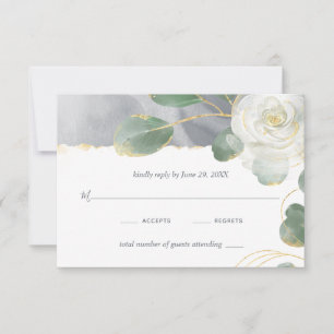 Cartons Réponse Aquarelle Blanc Rose Or Vert Mariage Floral