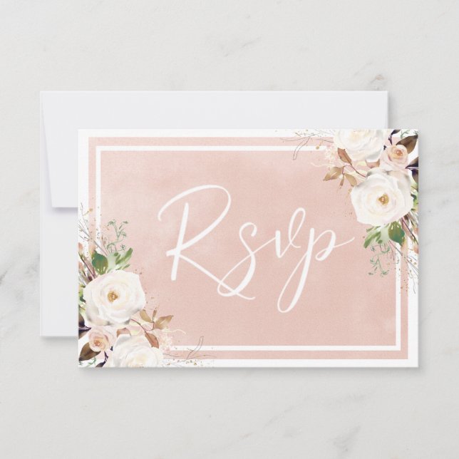 Cartons Réponse Aquarelle blanche Fleurs blanches Beau Mariage (Devant)