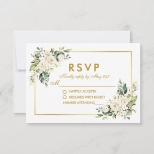 Cartons Réponse Aquarelle Blanche Flore Verdure Mariage Or