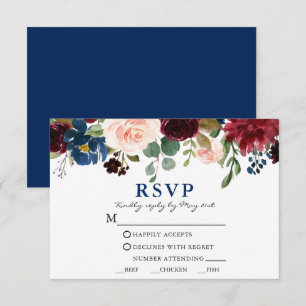 Cartons Réponse Aquarelle bleu classique Repas Mariage Floral