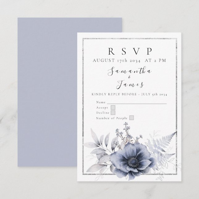 Cartons Réponse Aquarelle Bleu Dusty Bohème Floral (Devant / Derrière)