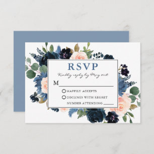 Cartons Réponse Aquarelle bleu Dusty et Mariage rose