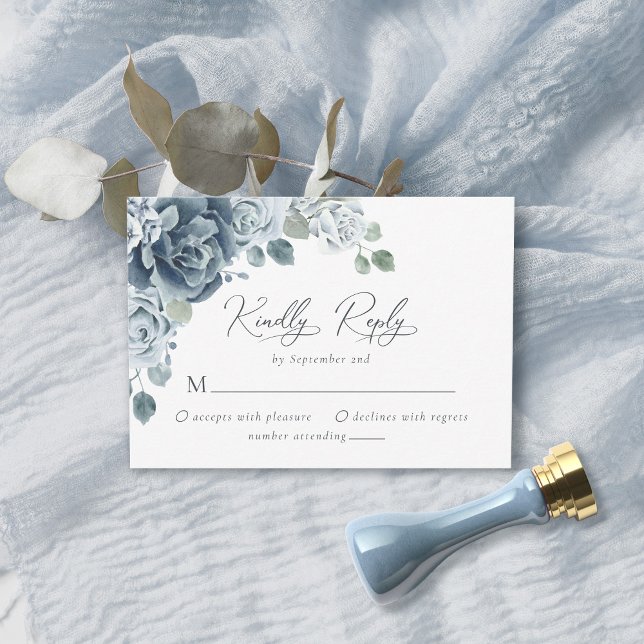 Cartons Réponse Aquarelle bleu Dusty Floral Mariage (Créateur téléchargé)
