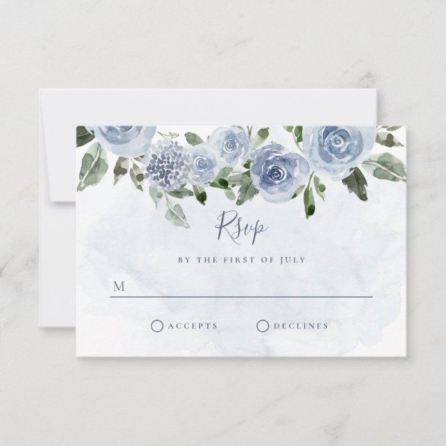 Cartons Réponse Aquarelle Bleue Plutôt Dusty Fleurs (Devant)