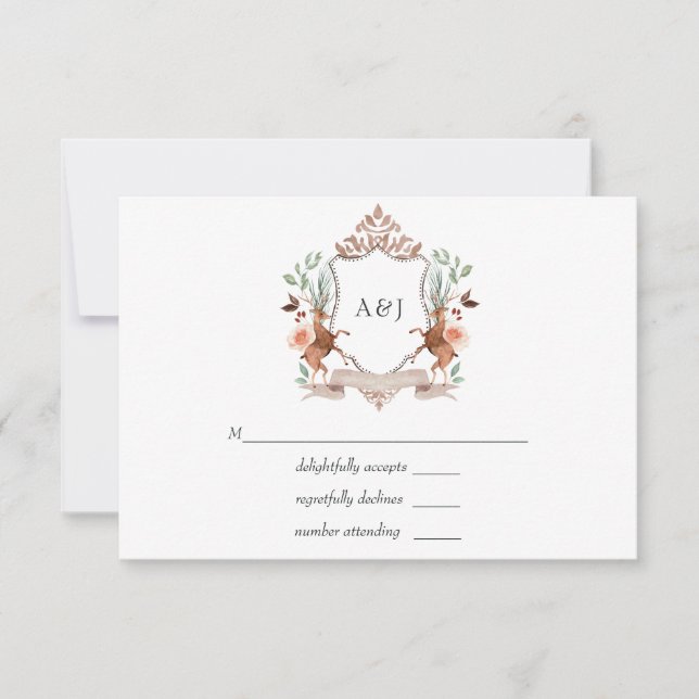 Cartons Réponse Aquarelle Bois Laurel Crest Monogramme Mariage (Devant)