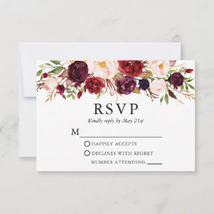 Cartons Réponse Aquarelle Bourgogne Mariage Floral