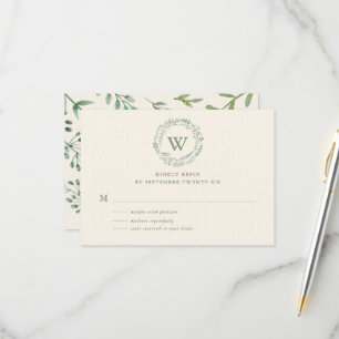 Cartons Réponse Aquarelle Classy Verdure Monogramme de couronne