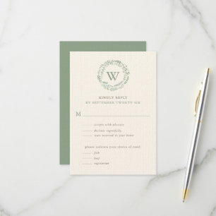Cartons Réponse Aquarelle Classy Verdure Wreath Monogramme w Repas