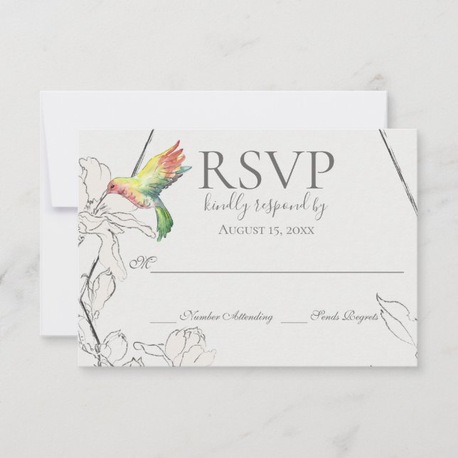 Cartons Réponse Aquarelle Colibri Floral Mariage géométrique (Devant)