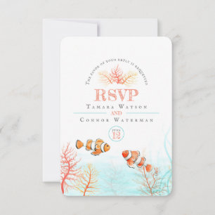 Cartons Réponse Aquarelle corail poisson de mer tropical mariage