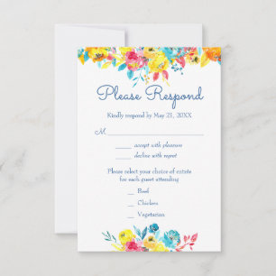 Cartons Réponse Aquarelle couleur vive Mariage floral
