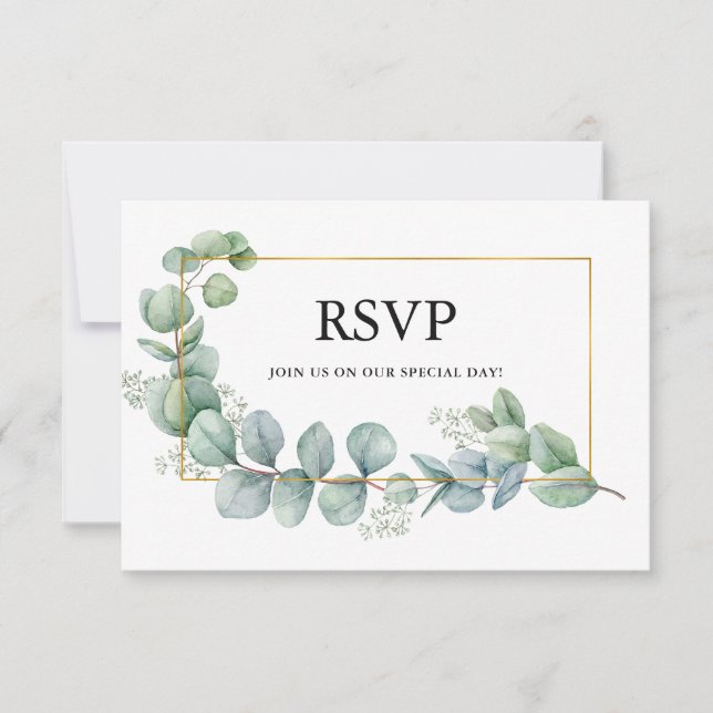 Cartons Réponse Aquarelle Eucalyptus Verdure Mariage Gold Frame (Devant)