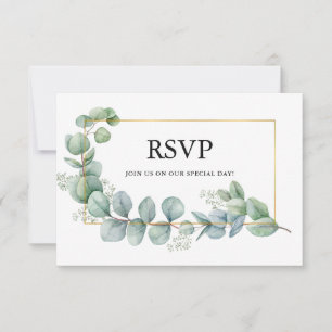 Cartons Réponse Aquarelle Eucalyptus Verdure Mariage Or Repas