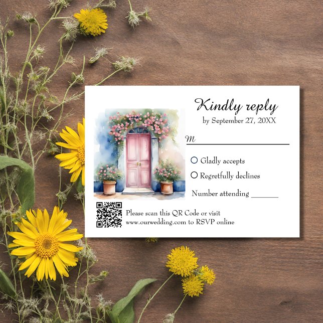 Cartons Réponse Aquarelle européenne Méditerranée Mariage QR Code (Créateur téléchargé)