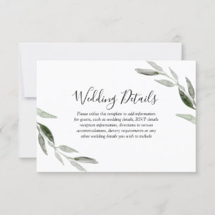 Cartons Réponse Aquarelle Feuille verte Moderne Détails du Mariage