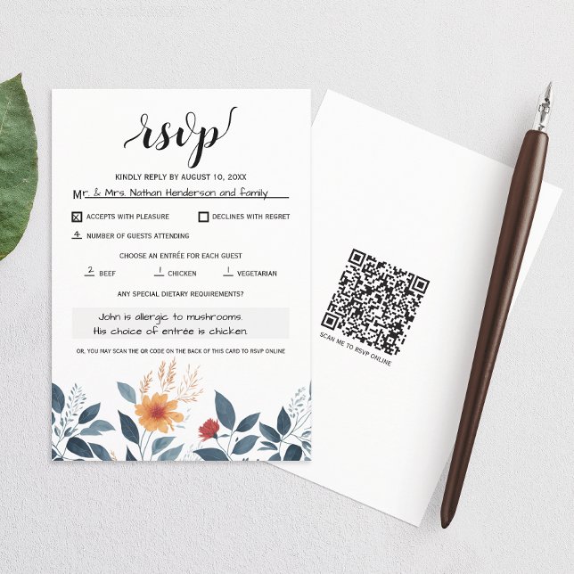 Cartons Réponse Aquarelle Fleur sauvage Floral Moderne QR Code (Simplify wedding RSVPs with our QR code feature, ensuring easy and hassle-free responses.)