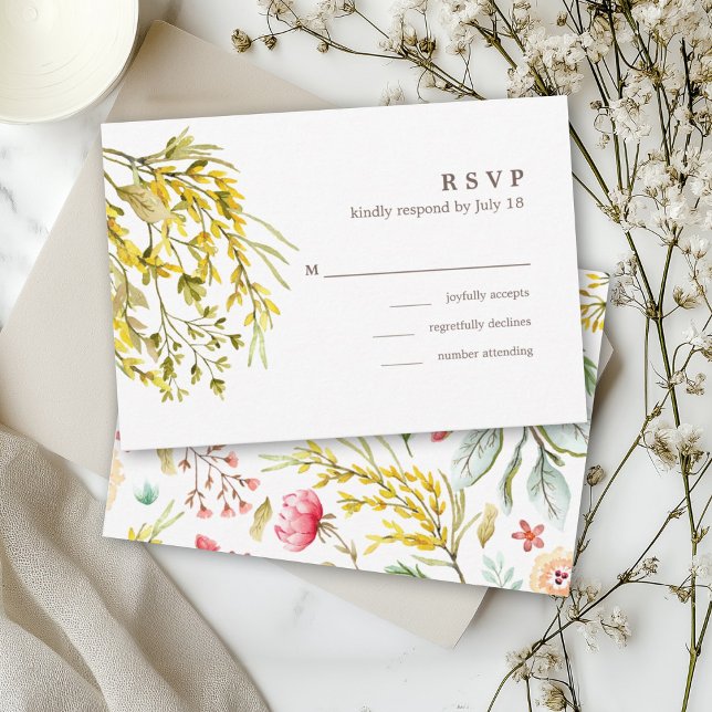 Cartons Réponse Aquarelle fleur sauvage Joli mariage romantique RS (Créateur téléchargé)