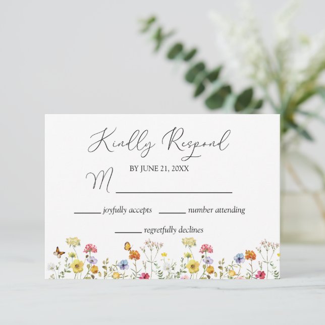 Cartons Réponse Aquarelle Fleur sauvage & papillons Botanique (Debout devant)