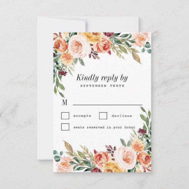 Cartons Réponse Aquarelle Floral Buffet Blush Burgundy Mariage (Devant)